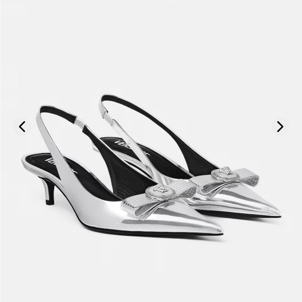 VERSACE METALLIC SLINGBACK KITTEN HEELS